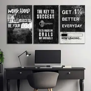 Room Decoration 3-Piece Black Canvas Wall Art Set Inspirational Quotes Motivational Posters Office Home Artwork Gift Easy to Hang UV Resistant Inks Premium Canvas - Artistic