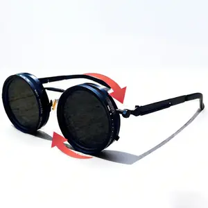 Polarized Round Sunglasses with ND9 Adjustable Dimming, Retro Punk Style Eyewear for Men and Women, UV400 Outdoor Shades for Fishing, Driving, and Winter Travel Use