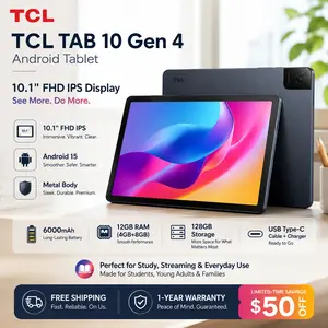 TCL TAB 10 Gen 4 Android Tablet, 10.1” FHD IPS Display, Octa-Core CPU, 12GB RAM (4GB+8GB), 128GB Storage, 6000mAh Battery, Android 15, Wi-Fi, Metal Body, Tablet for Students, Young Adults & Families