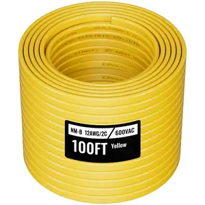 fathersdaygift VEVOR NM-B Wire, 12AWG/2C Non-Mettalic Residential Indoor Electrical Wire with Ground, PVC Sheathed High-Purity Copper Core Cable, for Outlets, Switches, Other Loads Lighting Wiring Project(100 ft)