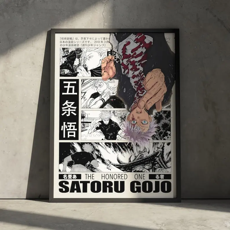 Satoru Gojo Jujutsu Kaisen Anime Poster Print, JJK Manga Artwork Home Wall Decor, Birthday Gift for Anime Fan, Toji Minimalist Aesthetic