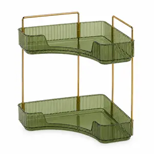 2-Tier Corner Bathroom Organizer Countertop - Aesthetic Aesthetic Vanity Perfume Tray, Space-Saving 90° Corner Cosmetic Storage Shelf for Restock & Organization, Fits Bathroom Vanity, Dresser, Kitchen