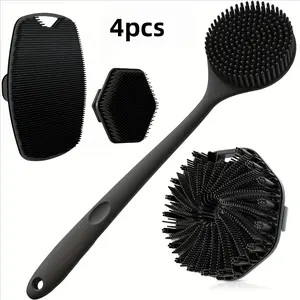 4-piece bath brush set Soft silicone bath brush with non-slip handle, easy to clean and rinse, perfect for use in the bath