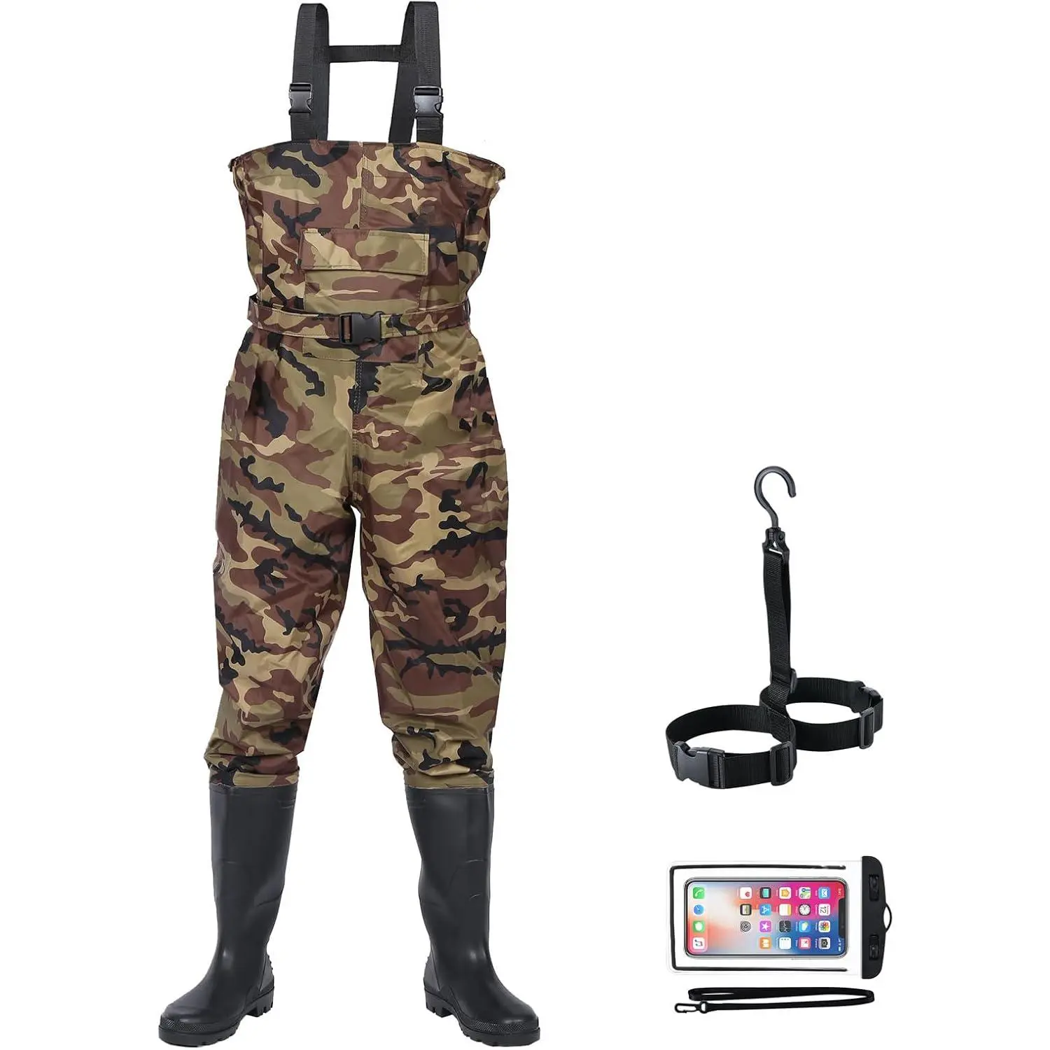 Men’s Bootfoot Waterproof Fishing Chest Waders, 2-Ply Nylon/PVC Multi-Size Waders for Trout/Bass Fishing, Includes Boots & Hanger