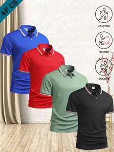 Men's Polo Shirt Value Pack 4pcs, Anti-Wrinkle Breathable Fabric, Casual Daily Wear, Running, Camping, Business, Durable No Fading