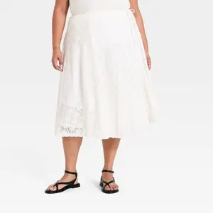 Women's Eyelet Midi Asymmetrical Skirt - Universal Thread Cream 2X