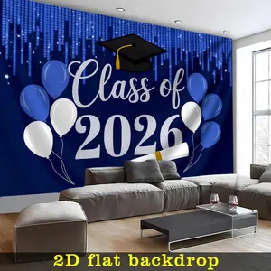 1pc Polyester 2D Flat 2026 Graduation Banner with Blue Sequin Cap & Diploma Roll - Graduation Decorations 2026, Suitable for Party Photo Backdrops, Ceiling Hanging