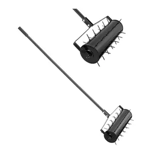 VEVOR Rolling Lawn Aerator, 21-inch Heavy-Duty Manual Rolling Aerator Lawn with Detachable Handle and 33 Iron Spikes, Rolling Lawn Aeration Tool for Garden Patio Yard Compacted Soils and Lawns, Black
