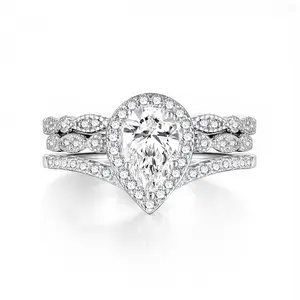 EAMTI 925 Sterling Silver Bridal Ring Sets 1.25CT Teardrop Cubic Zirconia Engagement Vintage Pear Promise Rings v shaped Wedding Bands for Women