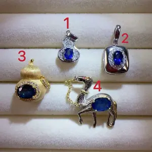 <PingEast jewelry > Blue Sapphire pendant ——925 Sterling Silver Pendant featuring a natural Sri Lankan Royal Blue Sapphire. Deep, vibrant royal blue brilliance with an elegant and timeless design.