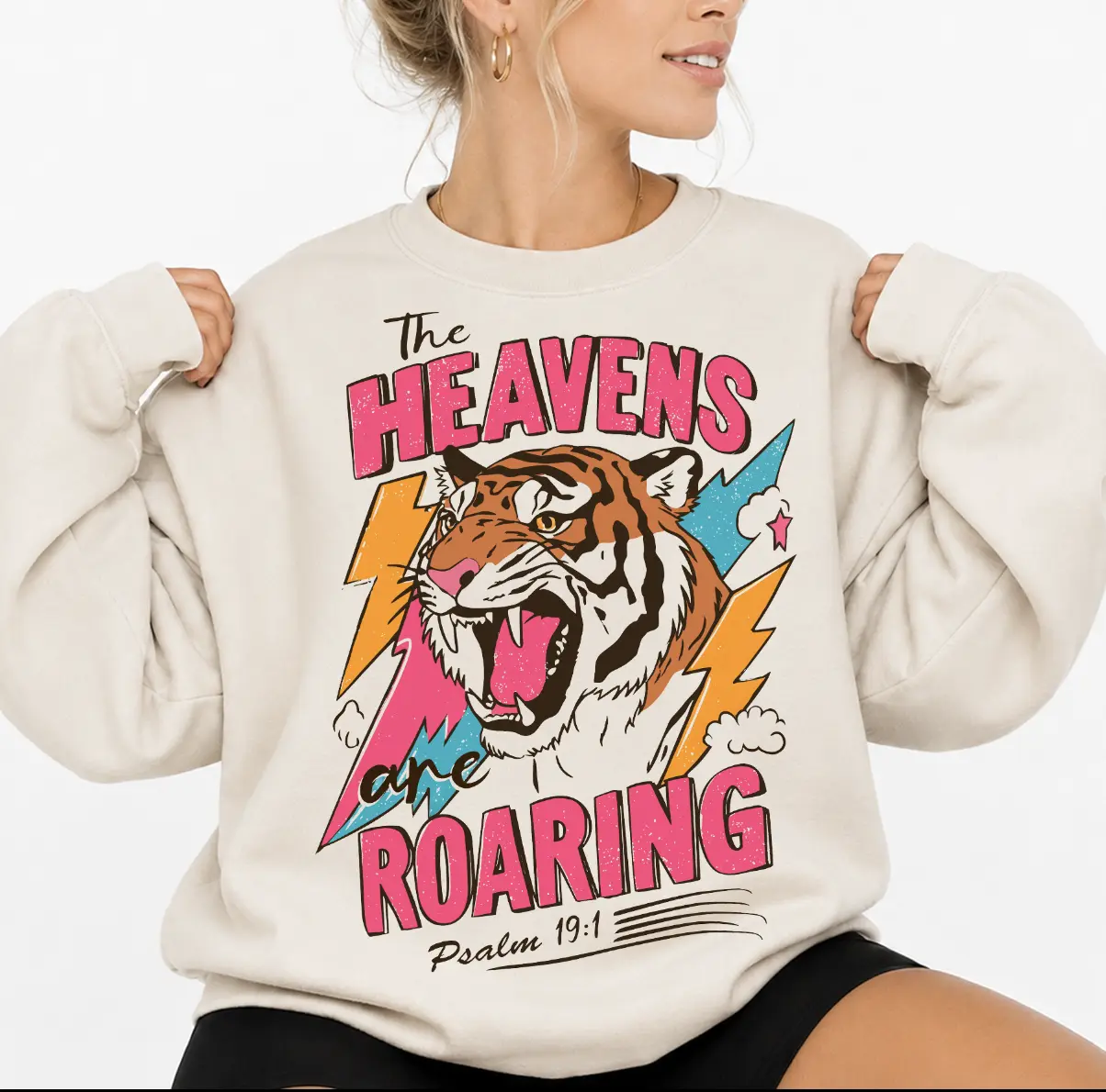 The Heavens are Roaring Psalm 19:1 Sweatshirt, Bible Verse Tee, Faith Sayings, Boho Style Bible Quotes Shirt, Jesus Apparel Hoodie Printed