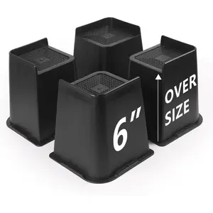 Bed Risers 6 inch Heavy Duty 4 Pack, L Shape Furniture Risers 6 inch,  Lifts Risers for Couch, Table, Sofa, Desk, Chairs , Dorm Beds Frame (Black 4-Pack,6 inch)