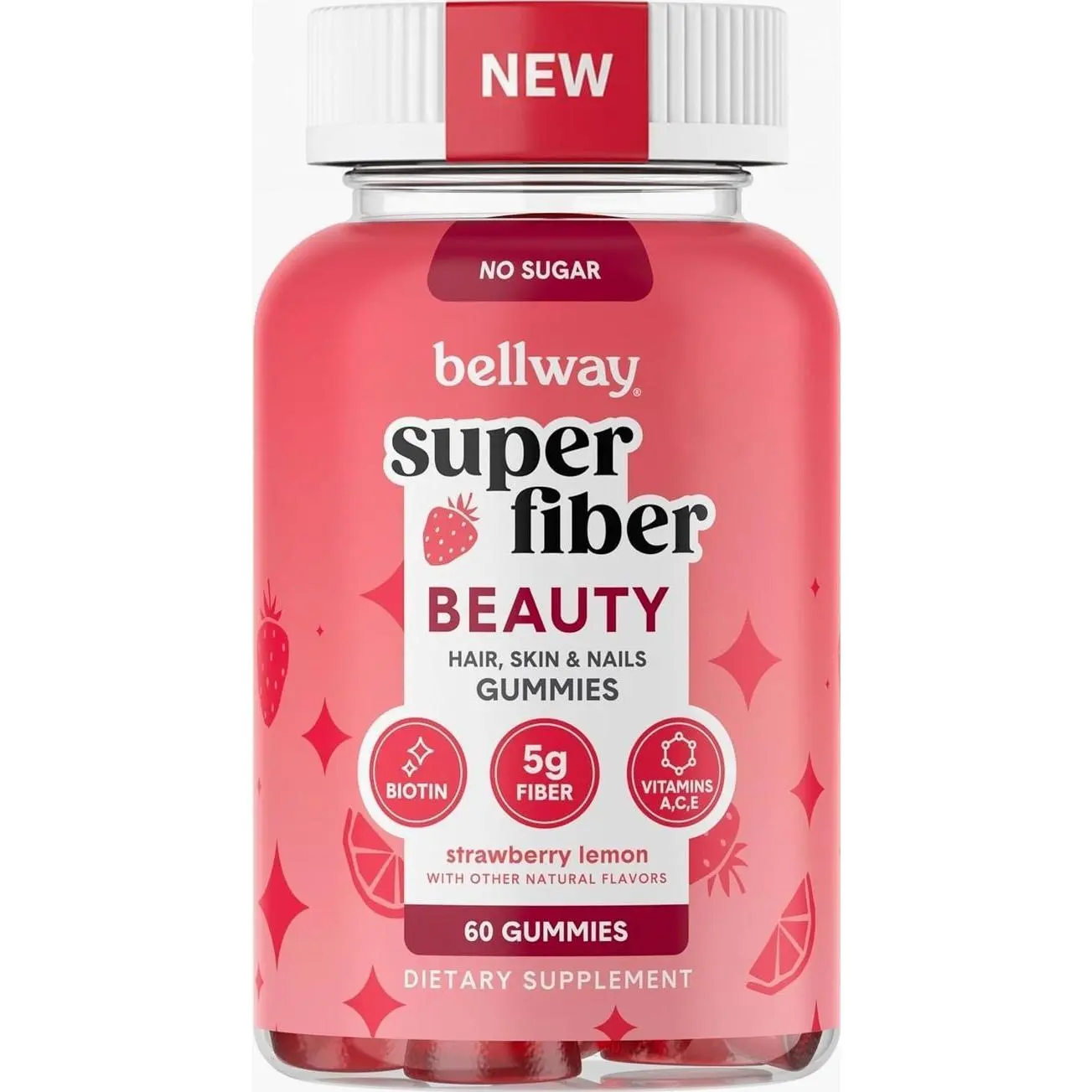 Bellway Super Fiber Gummies + Beauty – Sugar Free Fiber Supplement with Biotin & Vitamins A C E – Supports Digestive Health, Skin, Hair & Nails - 60 Count