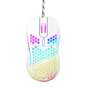 White Honeycomb Gaming Mouse, Ultra-Lightweight Wired RGB Optical Mouse with 7200 DPI, Ergonomic Breathable Hollow Shell, Elegant White Mouse with 6 Buttons for Minimalist PC Gaming Setup, Laptop & Mac