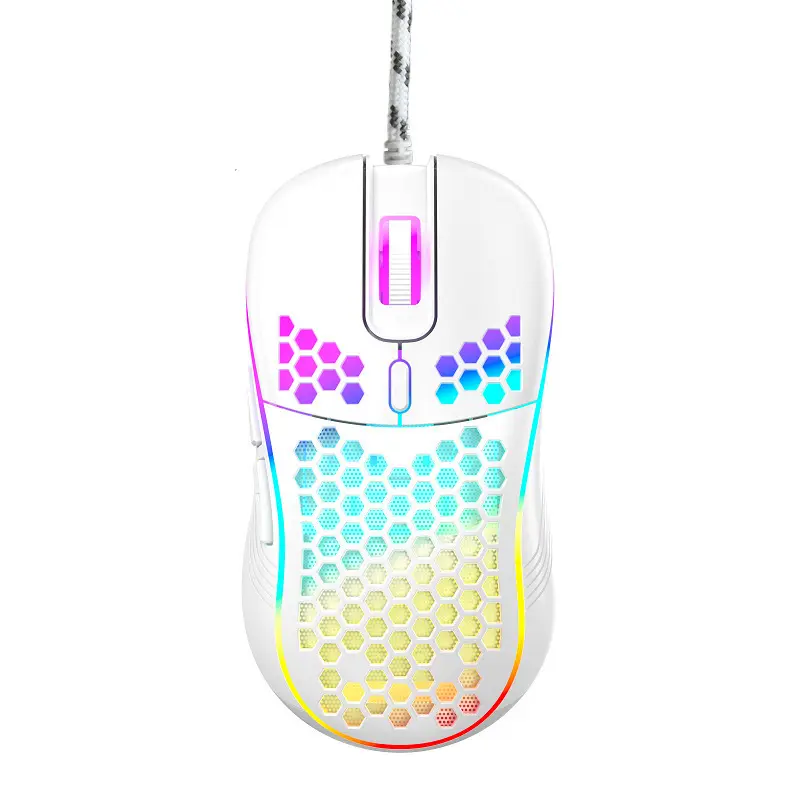 White Honeycomb Gaming Mouse, Ultra-Lightweight Wired RGB Optical Mouse with 7200 DPI, Ergonomic Breathable Hollow Shell, Elegant White Mouse with 6 Buttons for Minimalist PC Gaming Setup, Laptop & Mac,back to school,back to school haul