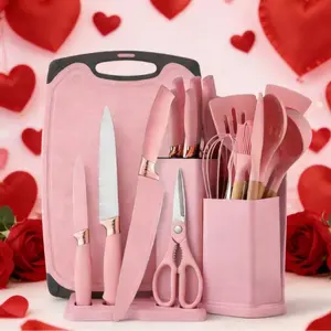 19pcs Silicone Kitchen Utensil Set With WoodenHandles,Heat-Resistant Non-Stick Cooking ToolsIncludes Elegant Knives And Storage Organizer-Easy Cooking & Cleaning For Home And KitchenLight Green Steel Spatulas Stainless Board Pasta Spoon Utility