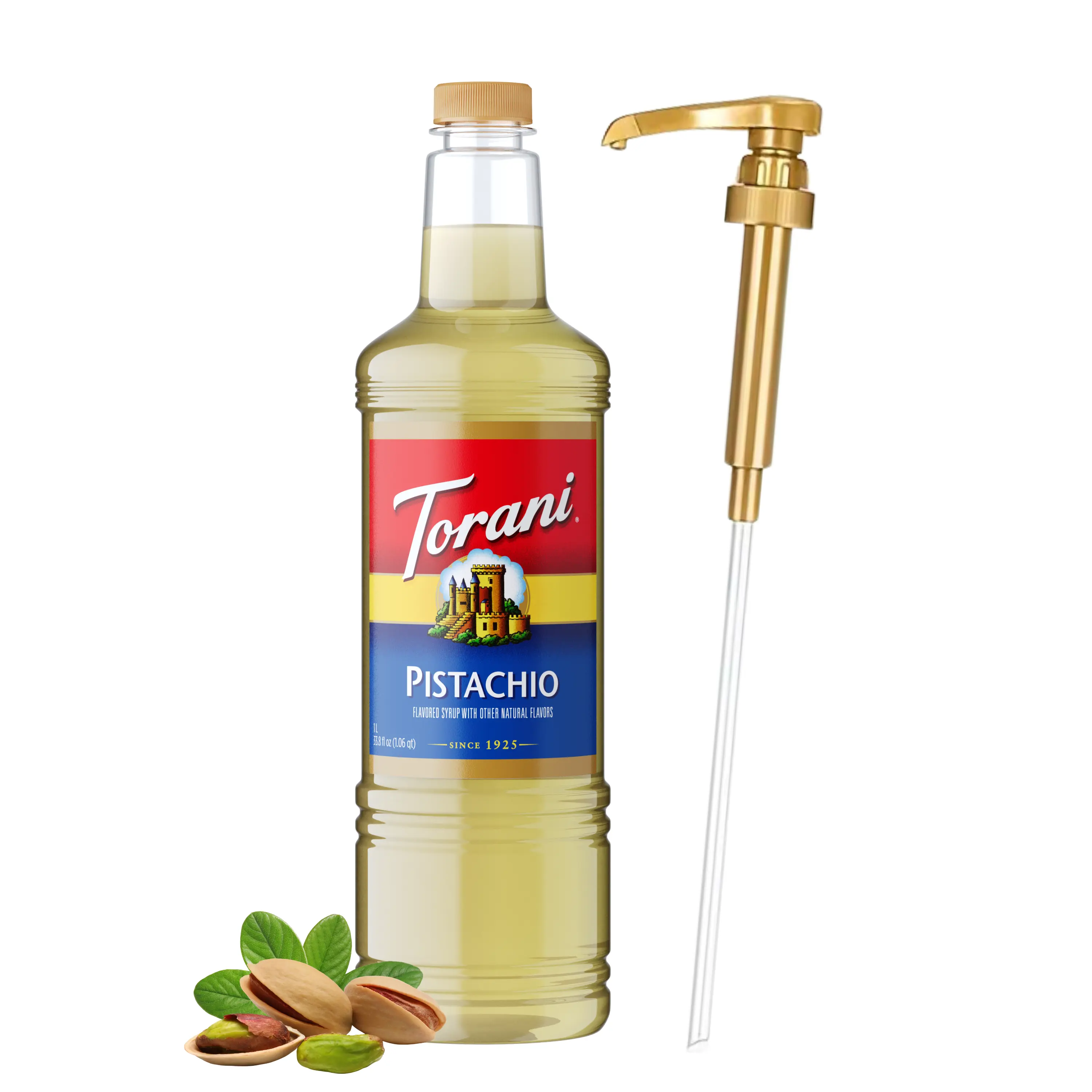 Torani Pistachio Syrup, 1L Bottle with Pump, Natural Sweet Beverage Syrup