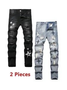 2 Pieces Jeans For Men Streetwear Casual Trousers Men's Pants Denim Pants Y2k Slim Fit Straight Leg Autumn Men's Jeans