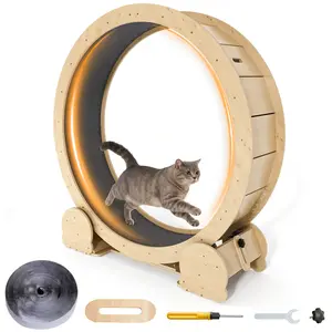 RoyalCraft Cat Exercise Wheel for Indoor Cats – 46" Running Treadmill with Felt Track, Perfect for Small & Adult Cats, Natural Wood Color