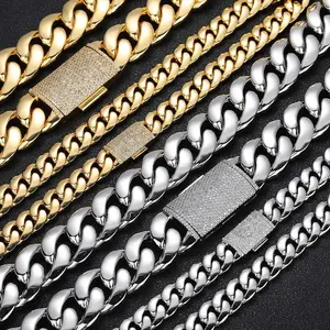 Hip Hop Rapper 6/8/10/12/16/18/20/22MM Luxury Miami Cuban Link Chain Necklace For Men