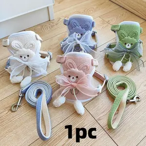 Cute Rabbit Bunny Design Bow Decor Pet Chest Strap, Harness Straps, 1 Set Pet Harness with Leash, Pet Supplies for Small Dogs & Cats, Dog & Cat Accessories