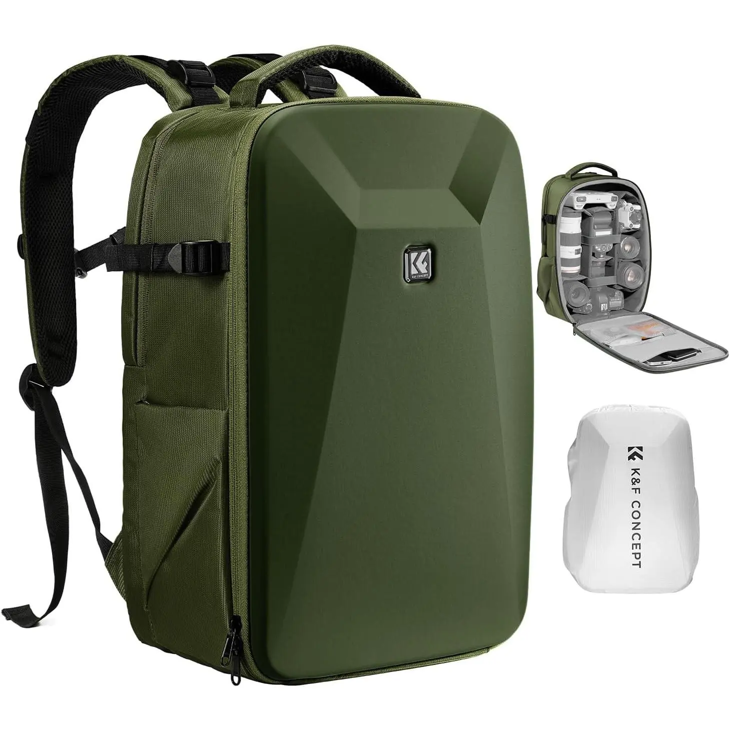 【DealsForYouDays】K&F CONCEPT Hardshell Camera Backpack, 22L 17x11x7" with EVA Foam Protection, 15-15.6 Inch Laptop Compartment, Tripod Holder, SD Card Slot, Umbrella Storage for DSLR Cameras (Canon/Nikon/Sony) & DJI Mavic Drone, Accessories