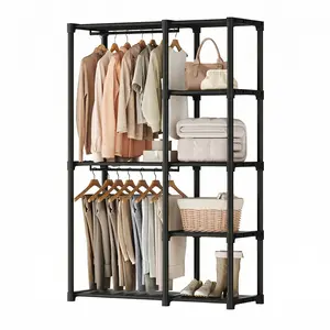 Sweetcrispy Wardrobe Closet,Portable Clothes Racks for Hanging Clothes, Free Standing Closet with 4 Tier Shelves, Closet Organizers and Storage Rack for Cloakroom, Bedroom