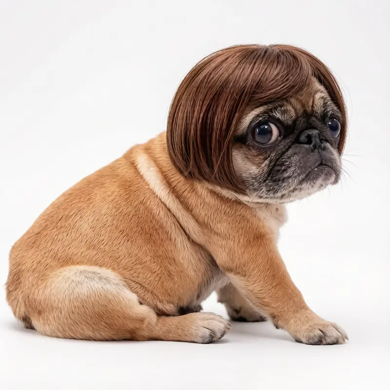 Durable Pet Dog Costume Wig - Brown Short Hair, Adjustable Elastic Band, Fit for Small-Medium Dogs (French Bulldog, Yorkie, Pug), Halloween & Christmas Party Photo Props