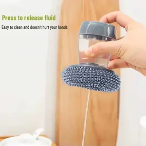 Kitchen Soap Dispensing Palm Brush Automatic Liquid Adding PET Ball Pot Brush Cleaner Push-type Brush Kitchen Detergent Tools