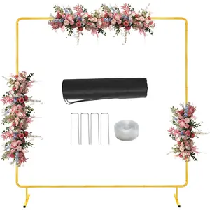 Wedding Arch Backdrop Stand for Parties 6.6FT Gold Balloon Square Arch Square Frame Kit Pipe and Drape Stand Floral for, Wedding, Baby Shower, Birthday, Flower Wall Decoration