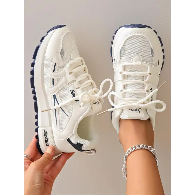 (New)Women's Fashionable Letter & Striped Pattern Lace Up Low Top Sneakers, Casual Fall Shoes Designer Shoes Comfortable Breathable Sports Running Shoes, All-match Casual Sneakers for Daily Wear