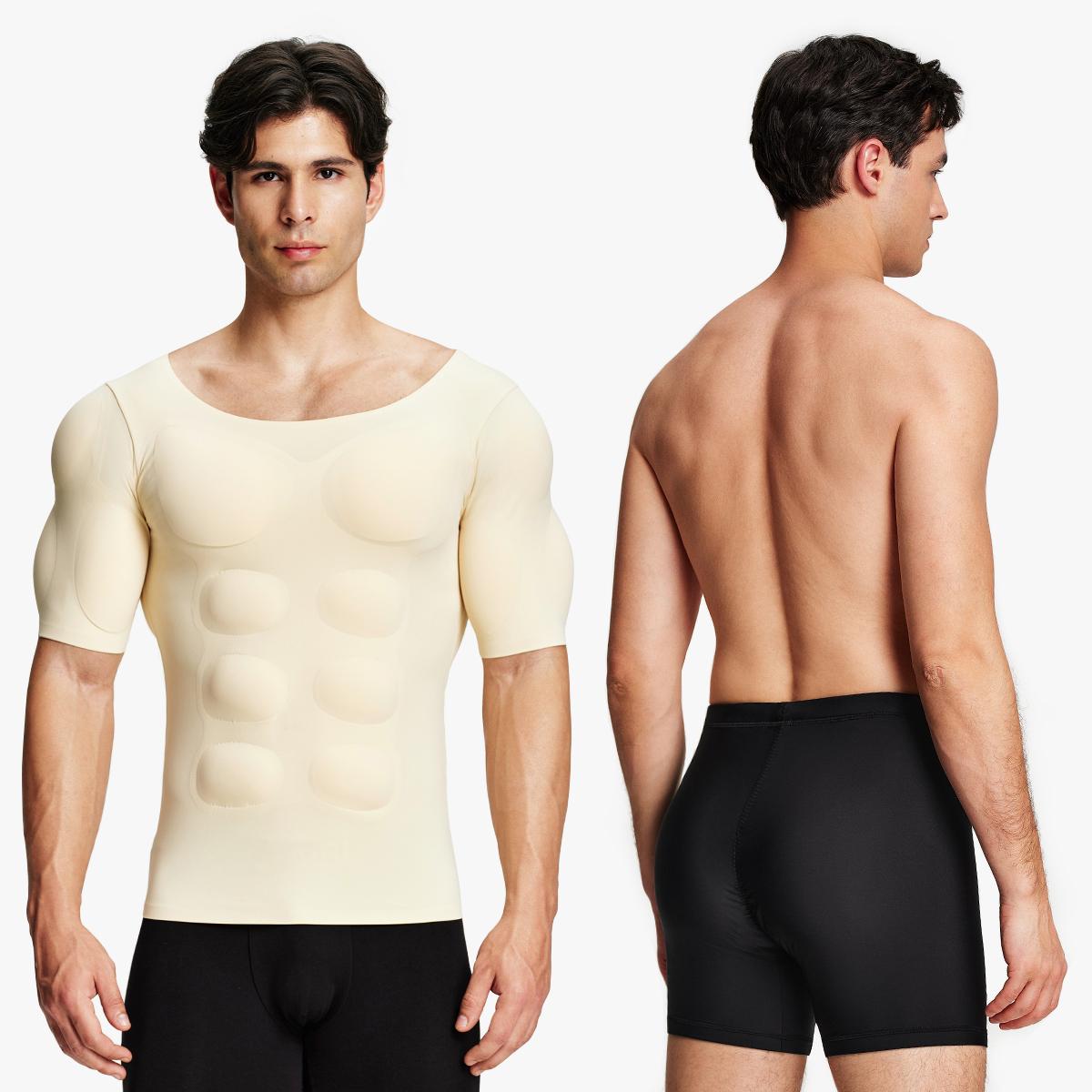 【Nebility】 Men’s Invisible Seamless Muscle-Enhancing T-Shirt with Removable Muscle Pads and Light Compression Function, Suitable for Everyday Wear, Cosplay, and Special Occasions SpringStatements