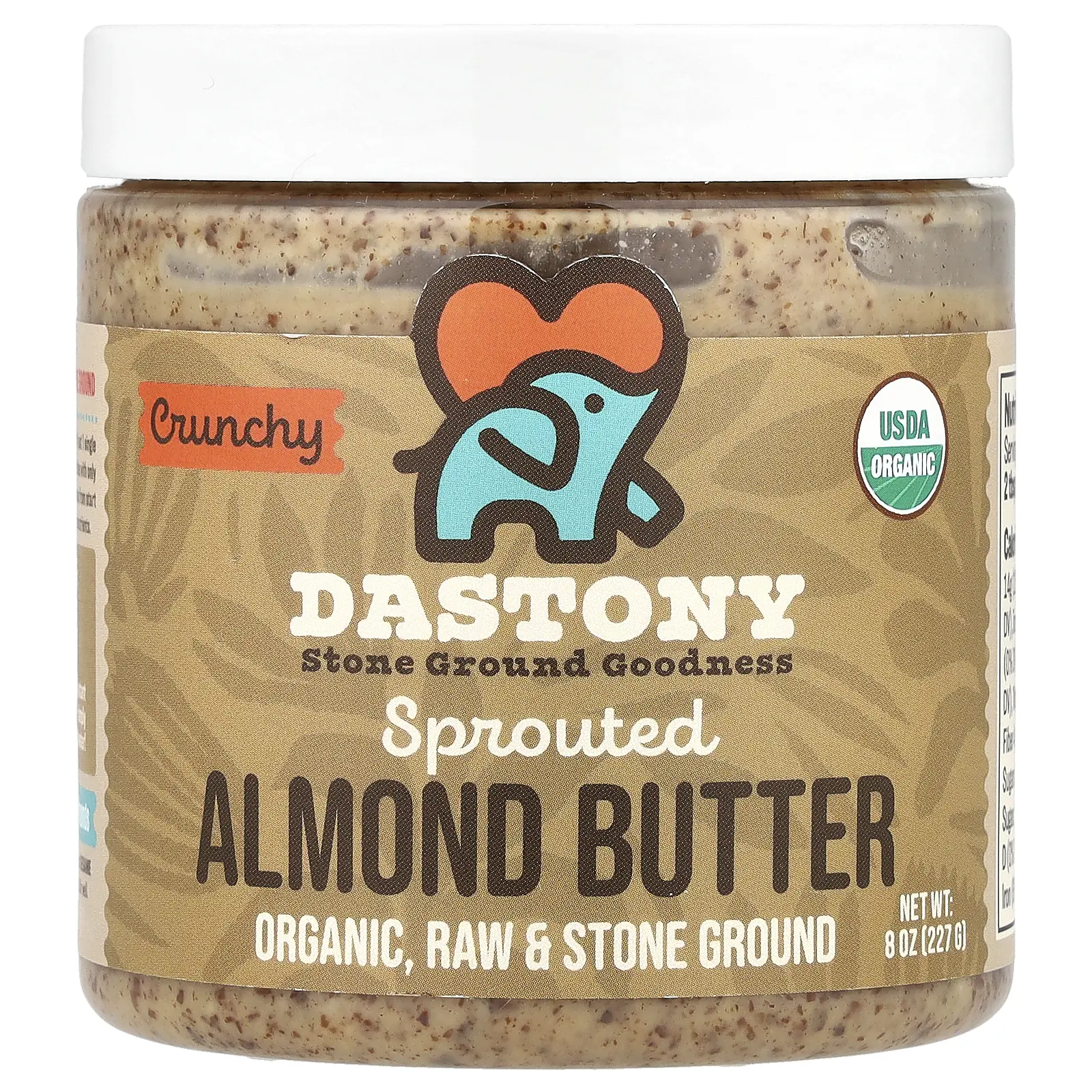 Dastony Sprouted Almond Butter, Crunchy, 8 oz (227 g)