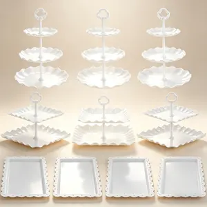 10 Pcs Dessert Table Display Set 3x 3 Tiered & 3x 2 Tiered Cupcake Stand Holder 4x Piece Tray for Birthday Baby Shower Wedding Cake Decorating Supplies