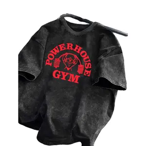 Men'S Heavyweight T-Shirt - 100%25 Vintage Washed Gym | Loose Fit, Wide Shoulder Sleeves, Gorilla World Gym & Powerhouse Gym Graphic Print