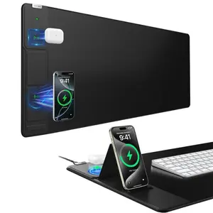 15W Fast Wireless Charging Mouse Pad with Foldable Phone Stand, 31.5" Extra Large Desk Mat, 2-in-1 Qi Charger for iPhone, Samsung, AirPods, Smooth Surface for Gaming & Office