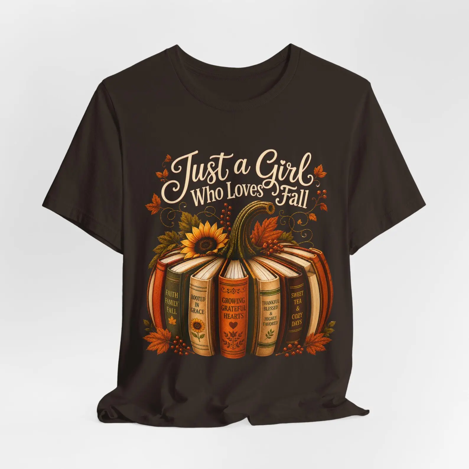Just a Girl Who Loves Fall Shirt, Book Lover Fall Tee, Pumpkin Book Graphic Shirt, Cozy Autumn Tee, Teacher and Librarian Gift
