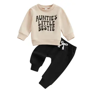Toddler Baby Boy Girl Clothes Aunties Little Bestie Sweatshirt Top Jogger Pants Set 2Pcs Fall Winter Outfit