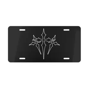 Tribal Gothic Cross Novelty License Plate Black White Aluminum Vanity Tag 6x12 Inch