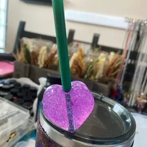 Straw Toppers -Resin Glitter Pink