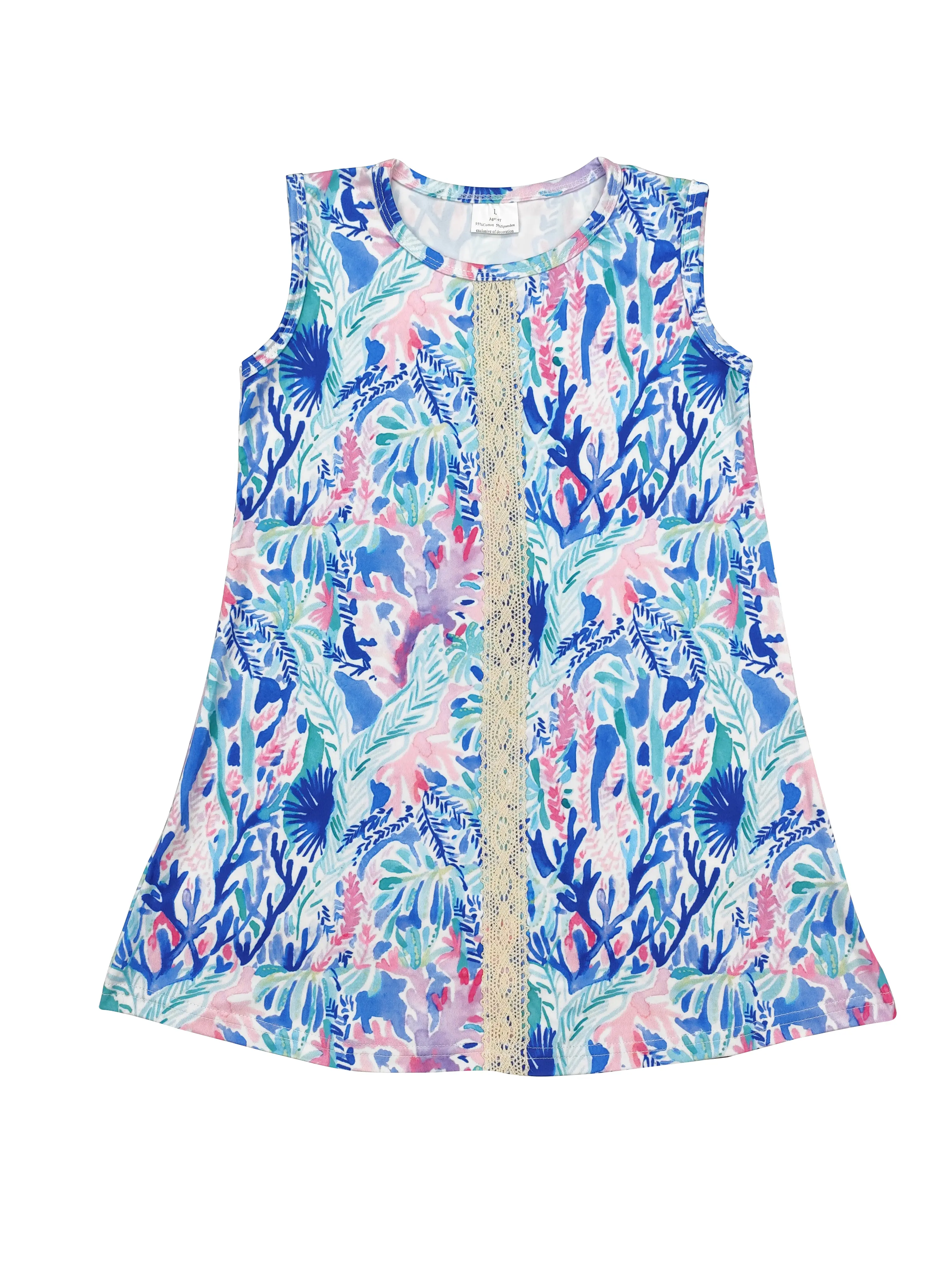 blue sleeveless flower Girls dress