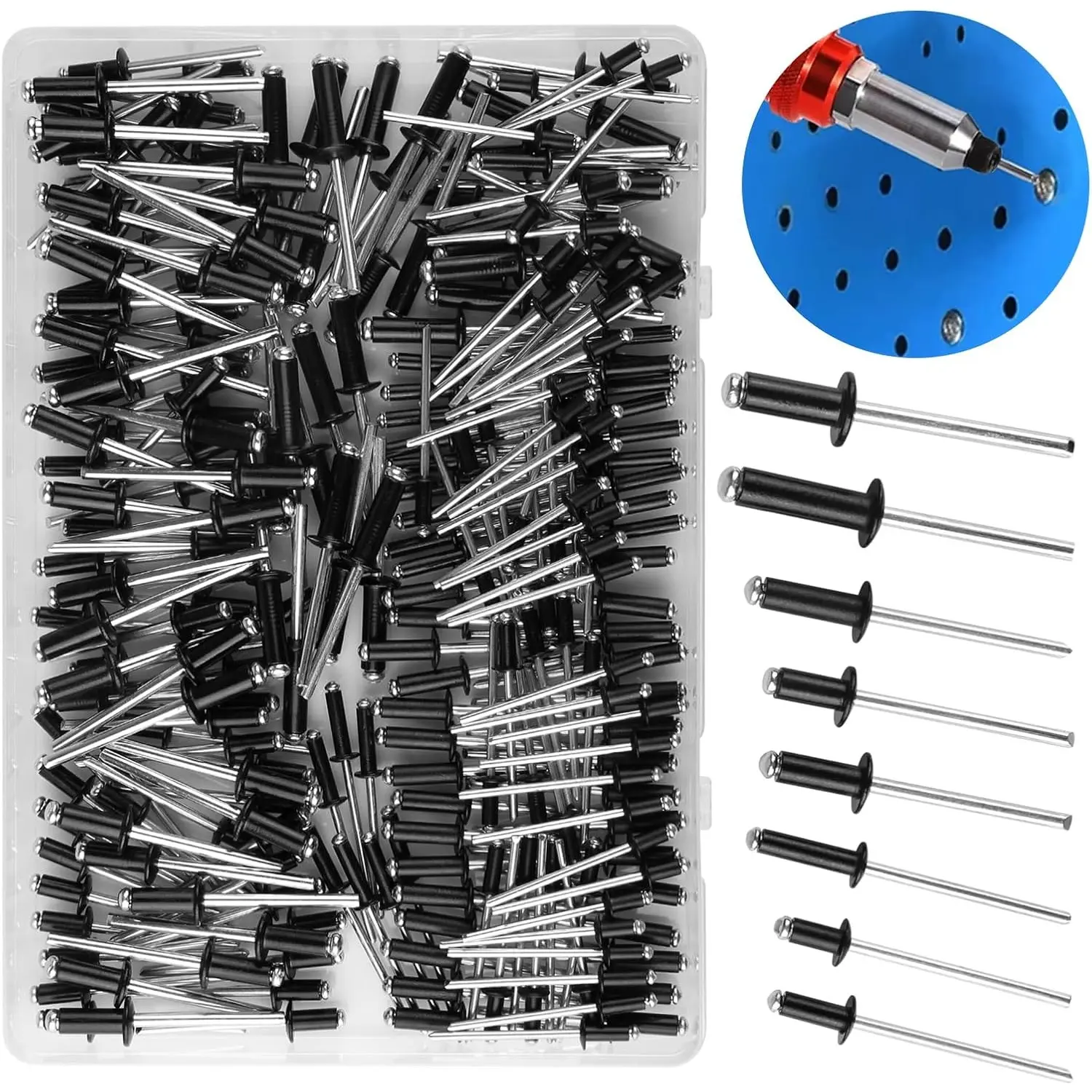 240Pcs/Set Large Flange Blind Rivets,Aluminum Blind Rivets with 8 Sizes,Practical Blind Rivets Set,Black Rivets for Storage Box,Metal Tube,Sheet Metal Assembly,Furniture,Hand Tools Kits,Springtok