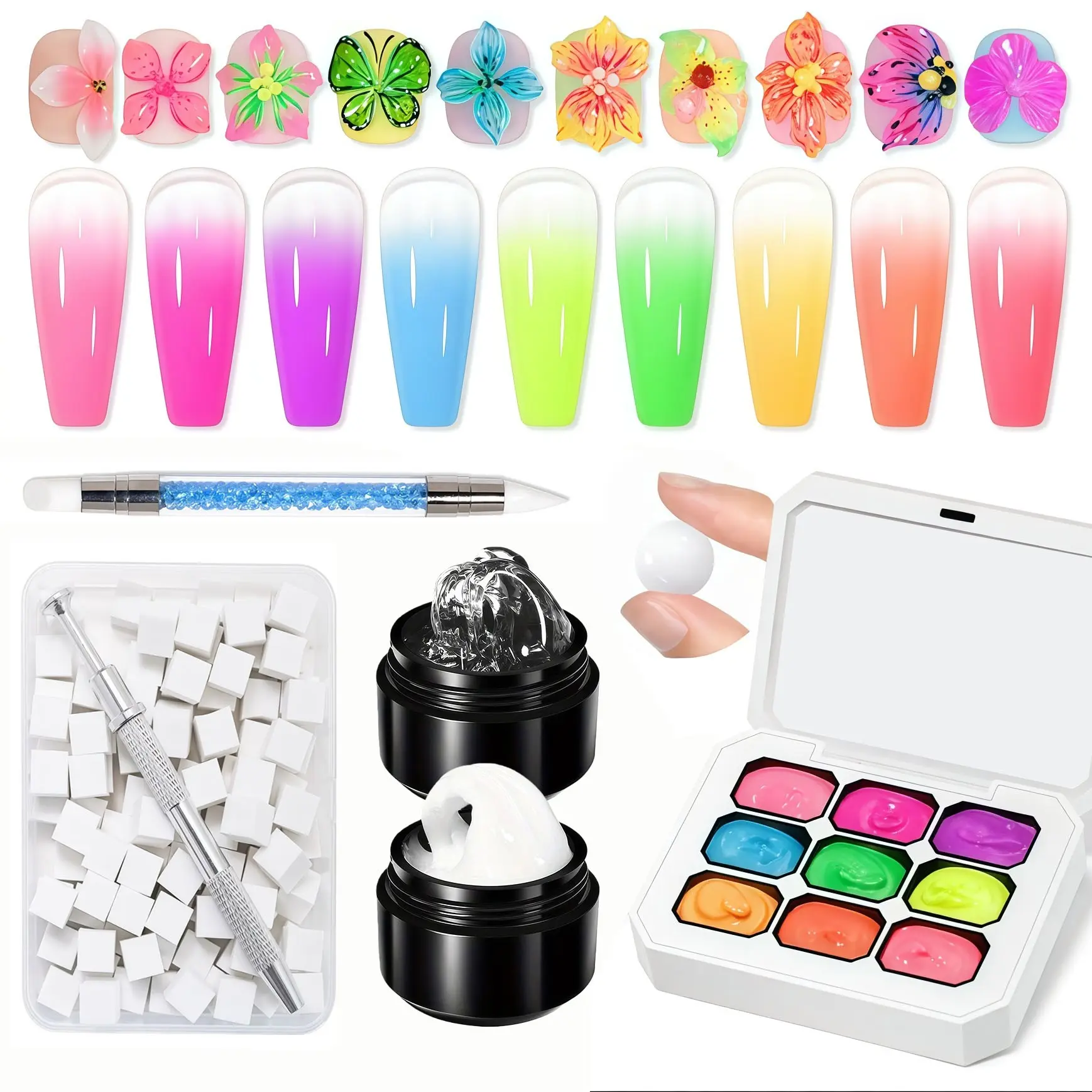 OsNailmall （6Pcs/Set ）4 In 1 Pat Painting Gel Nail Polish Gel Gradient Blush Color Semi Permanent Soak Off UV&LED Gel Sponge Grabber Tool Nail Art Creation Salon Finger Nail Polishes Nail Products
