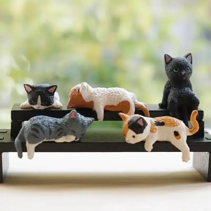 Mini Cat Desk Figurines Set of 5 Resin Multi Pose Kitty Ornaments Cute Cartoon Style Desk Companions for Home Offices Cubicles Playful Charming Desktop Decoration