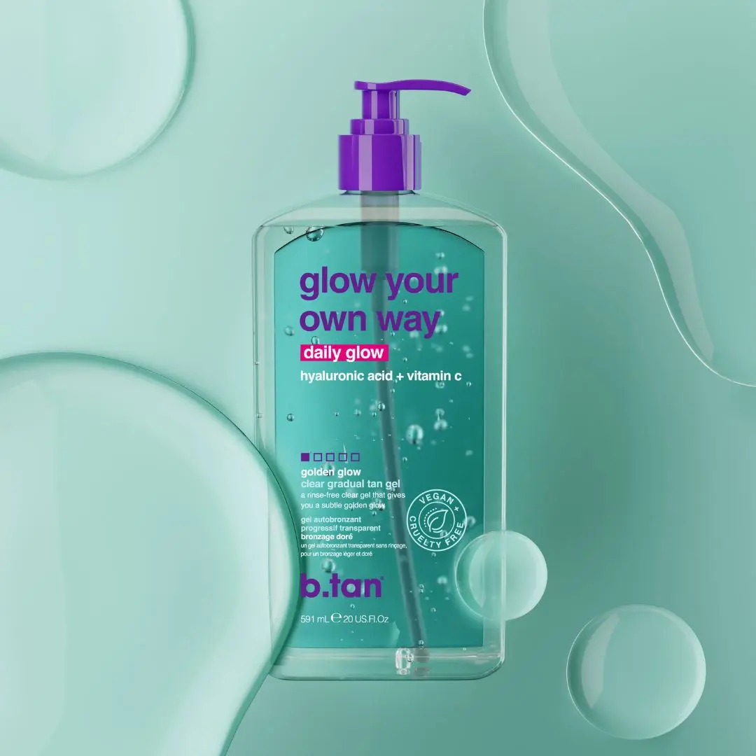 b.tan Clear Gradual Self Tanner Gel | Glow Your Own Way Daily Glow- Best Everyday Dark Sunless Tanning Moisturizer, Transfer Free, Rinse Free, Sunkissed Bronze, No Fake Tan Smell, Tan Extender, Hyaluronic Acid, Vitamin B5, Hydrating Gel, Lightweight summe