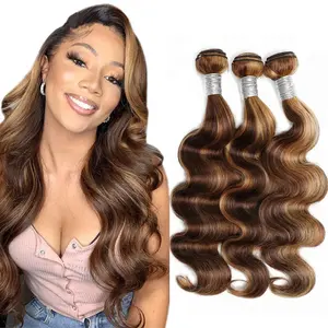 P4/27 Highlight Body Wave Straight Human Hair Bundles Ombre Honey Brown Bundles Quick Weave Human Hair Extensions