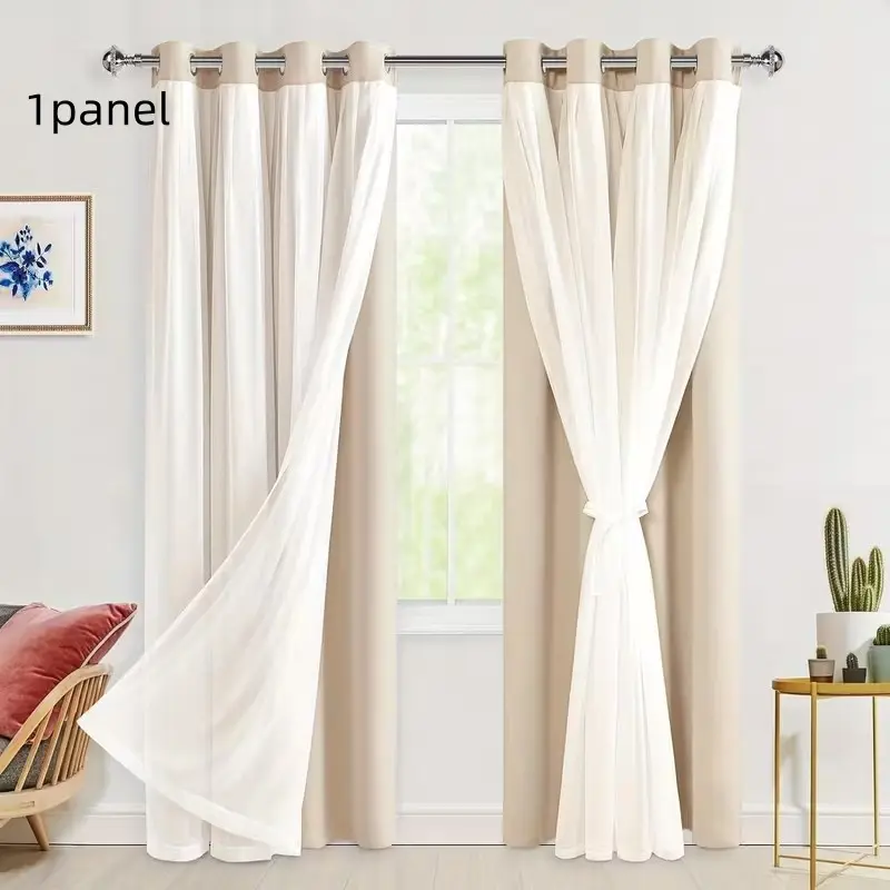 Unique Aesthetic Double Layer Lace Window Curtain, Home Decoration Curtain for Windows, 100% Full Light Blocking Privacy Protection, Bedroom and Living Room Drapes, Insulation and Decoration