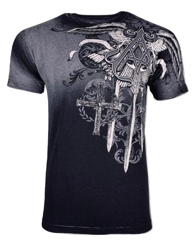 Archaic by Affliction Men's Daventry Print Vintage 2000s T-Shirt, 100% Cotton Casual Short-Sleeve Round Neck, Made in USA