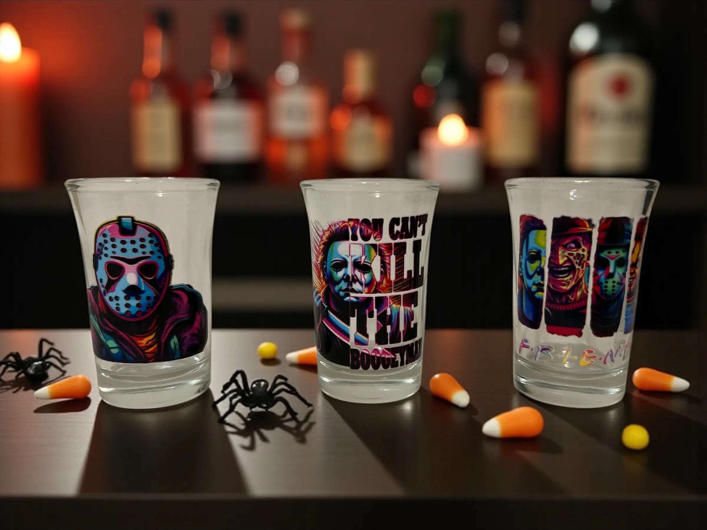 Michael Myers and Friends Shot Glasses with Iconic Horror Characters Perfect for Party Favors or Collectibles