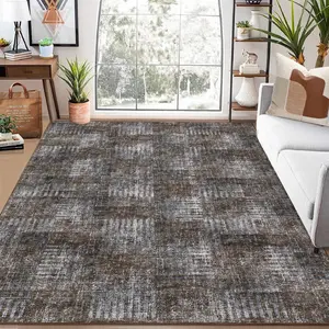 Washable Area Rug Checkered Hallway Runner Rug Modern Pullout Rug Low Pile Dust Resistant Rug Stain Resistant Non-Slip Suitable for Living Room Bedroom Kitchen Office Apartment,Brown